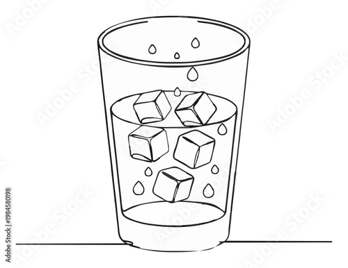 Minimalist Sparkling Water Glass Line Art Icon Isome.... Generative AI