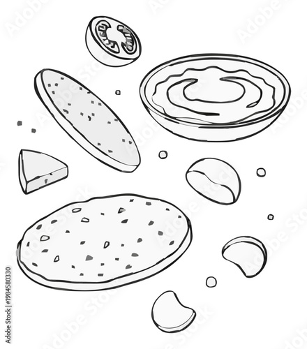 Minimalist Chicken Parmesan Ingredients Line Art Icon. Generative AI