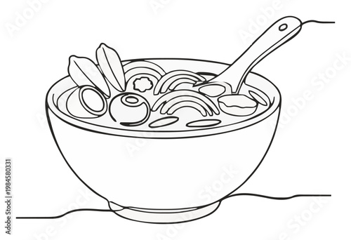 Minimalist Tom Yum Soup Line Art Vector Icon Design. Generative AI