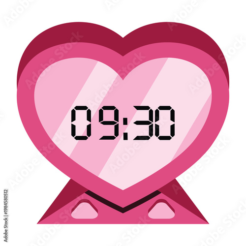 A pink heart shaped digital watch face.