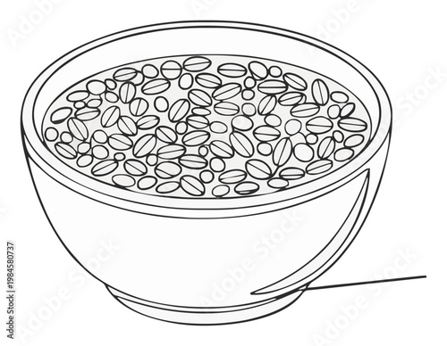 Minimalist Line Art Granola Bowl Isometric Outline Icon. Generative AI