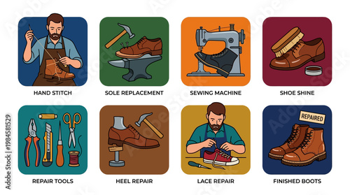 Shoe repair services including hand stitching and sole replacement options available now