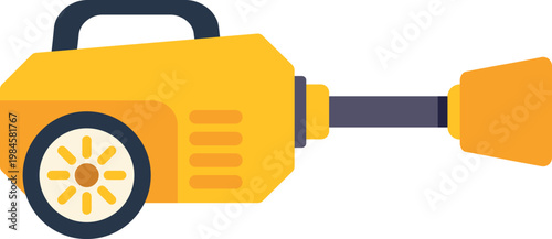 Yellow high pressure washer cleaning machine with handle and wheels