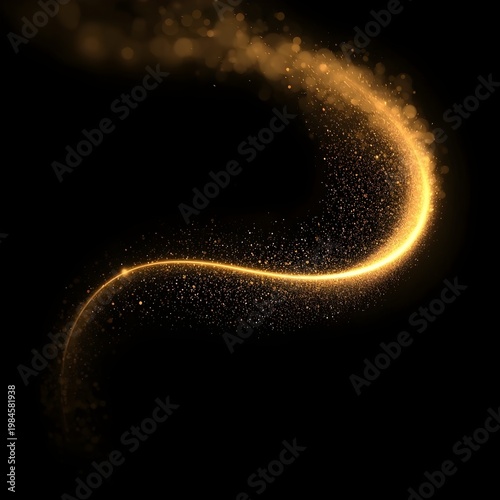A glowing golden light trails through the darkness in a wavy motion