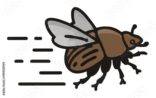 Minimalist line-art vector dung beetle icon side view. Generative AI