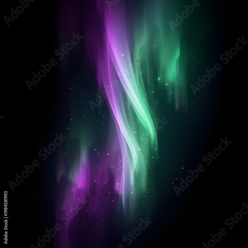 A vibrant display of purple and green aurora borealis in the night sky