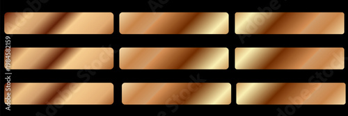 Set of diagonal bronze, cooper foil metallic shiny gradient swatches
