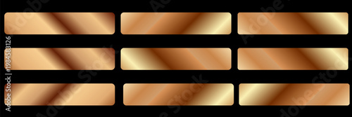 Set of diagonal bronze, cooper foil metallic shiny gradient swatches