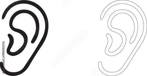 Outline vector silhouette of a human ear. Hearing icon.