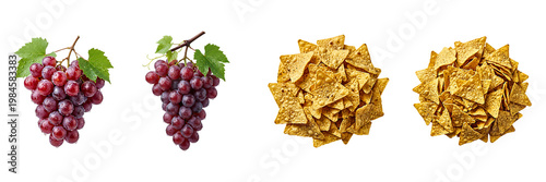 Fresh grapes and tortilla chips on white background for food design transparent background