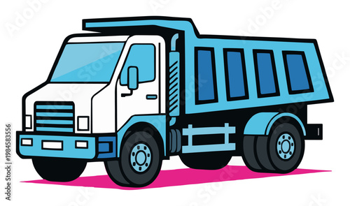 Minimalist line-art dump truck icon cyberpunk style.. Generative AI