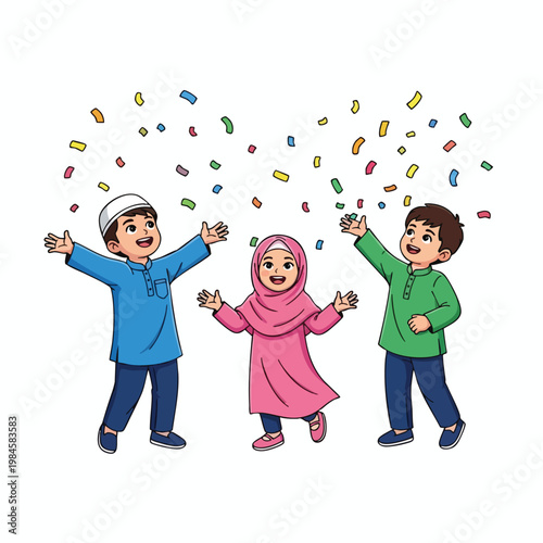 Happy Children Celebrating with Confetti in a Joyful Party Scene