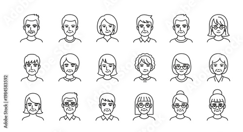 Diverse Group of People Portraits Sketch Style.