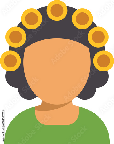 Woman's head and shoulders flat icon showing hair curlers for beauty