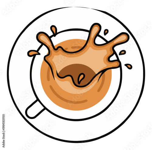 Minimalist Line-Art Caramel Macchiato Splashing Icon. Generative AI