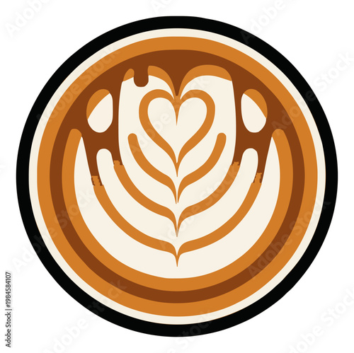 Minimalist Line Art Caramel Macchiato Top-Down. Generative AI