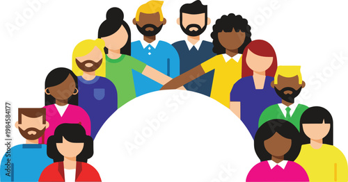 Diverse group of people standing in a circle joining hands together in unity and cooperation outdoors