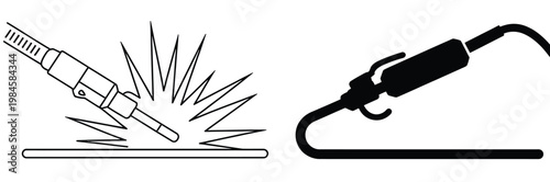 Professional Welding Torch Icon with Metal Arc Spark Vector Illustration showing steel joining heat flame precision welding equipment and workshop industry theme