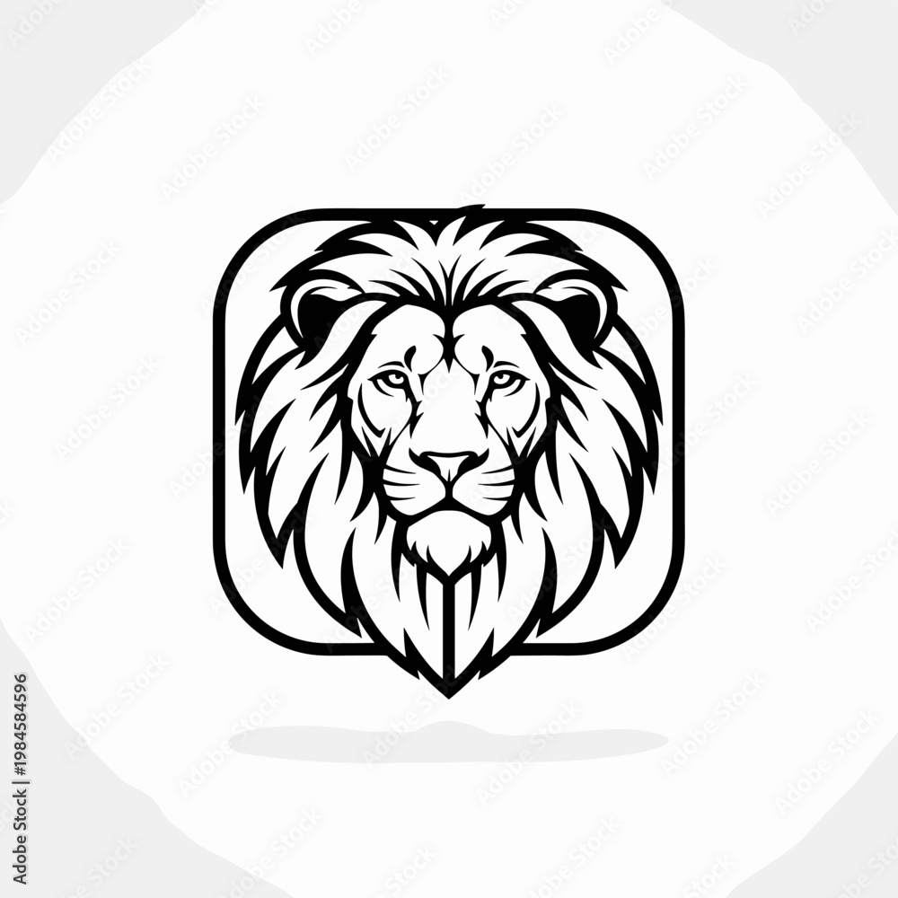 Obraz premium Majestic lion head illustration in a rounded square frame