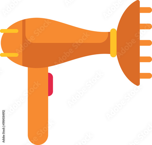 Orange hair dryer with diffuser for hair styling on white background