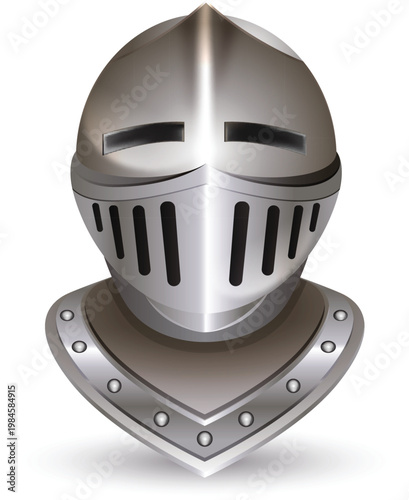 Crusader armor headpiece with gold details on white background vector