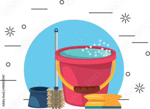 Flat design cleaning icons with soap bubbles and sparkles vector