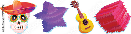 Glamorous pink western party clip art with hearts and stars vector