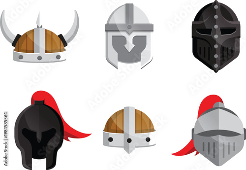 Protective silver armor helmet with golden decorative metal bands vector