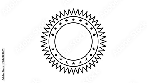 Professional minimalist black line vector icon illustration of a notary seal or official stamp on a white background, featuring a circular embossed design for legal documents and certification.