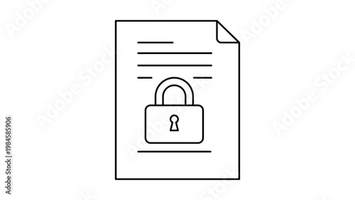 Minimalist black line vector icon illustration of an NDA non-disclosure agreement document page, clean outline design for business legal contracts, confidential privacy protection, and law.