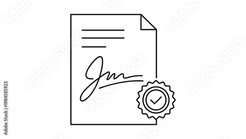 Power of Attorney minimalist black line vector icon illustration on a white background, featuring a clean and scalable professional legal document for authorization, agreement, and law.