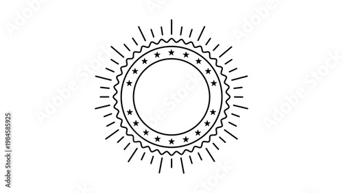 Minimalist black line vector icon illustration of a notary seal or circular emboss stamp on a white background, clean scalable professional graphic for legal, official, and business documents.