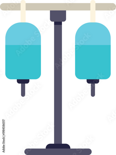 Iv drip stand holding two bags of intravenous fluid for medical treatment
