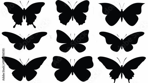 black butterfly collection silhouette illustration set for nature insect design and decorative art