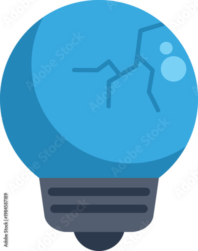 Broken blue light bulb icon symbolizing idea failure or technical issue on white background