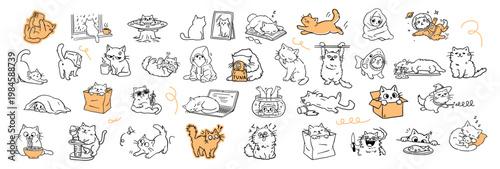 cute cat sticker pack, hand drawn kitten doodle set, funny cats collection for planner, stickers, social media and design elements