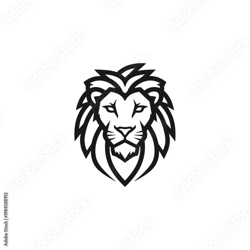 Stylized black and white lion head illustration in minimalist style