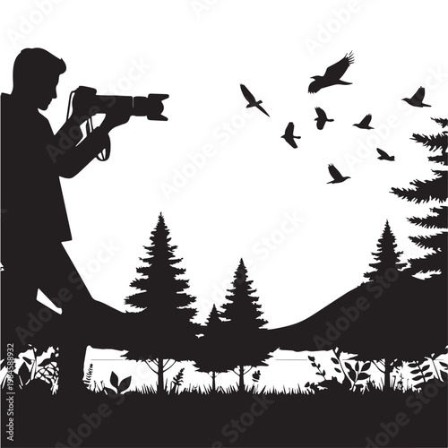 Black Photographer nature Silhouette Vector, High Quality Illustration on White Background