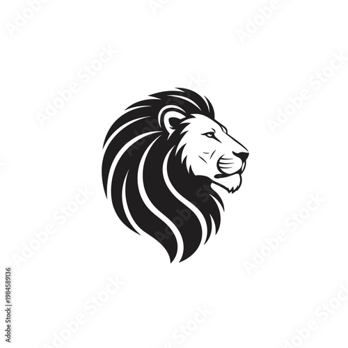 Stylized black and white lion head in profile
