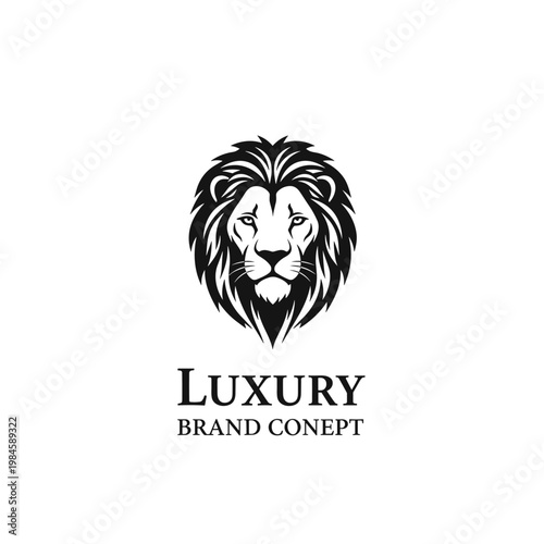 Stylized black and white lion head logo design for luxury brand identity