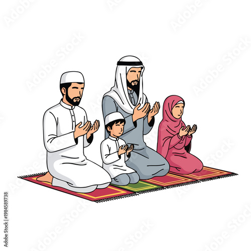 Family Praying Together in a Respectful and Peaceful Religious Ceremony