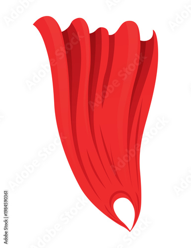 Superhero red cape in front view. Scarlet fabric silk cloak. Mantle costume or cover cartoon vector illustration