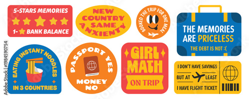 Set of travel sarcasm stickers collection.