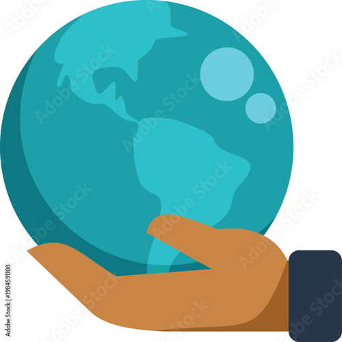 Illustration of a hand supporting the earth symbolizing care, sustainability, and unity
