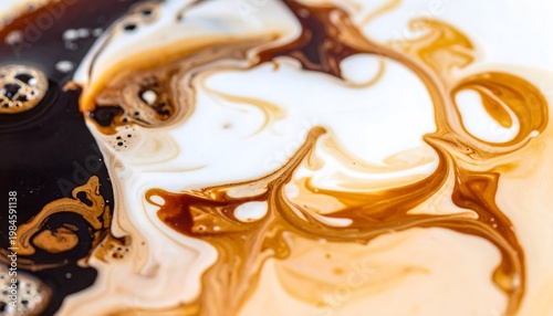 Swirling mixture of coffee and milk.