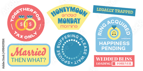 Set of wedding or date sarcasm stickers collection