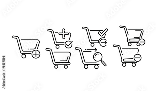 Monoline shopping cart icons set ecommerce outline web UI vector collection