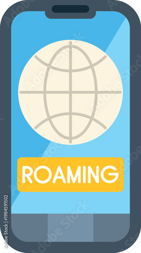 Digital illustration of a smartphone screen displaying a roaming indicator and globe symbol