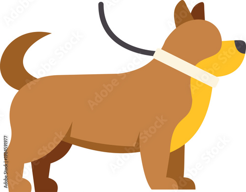 Cute cartoon brown dog standing proudly with a white collar and raised tail