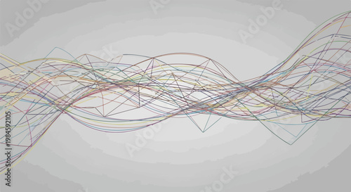 Abstract colorful waveform lines over soft gray background
